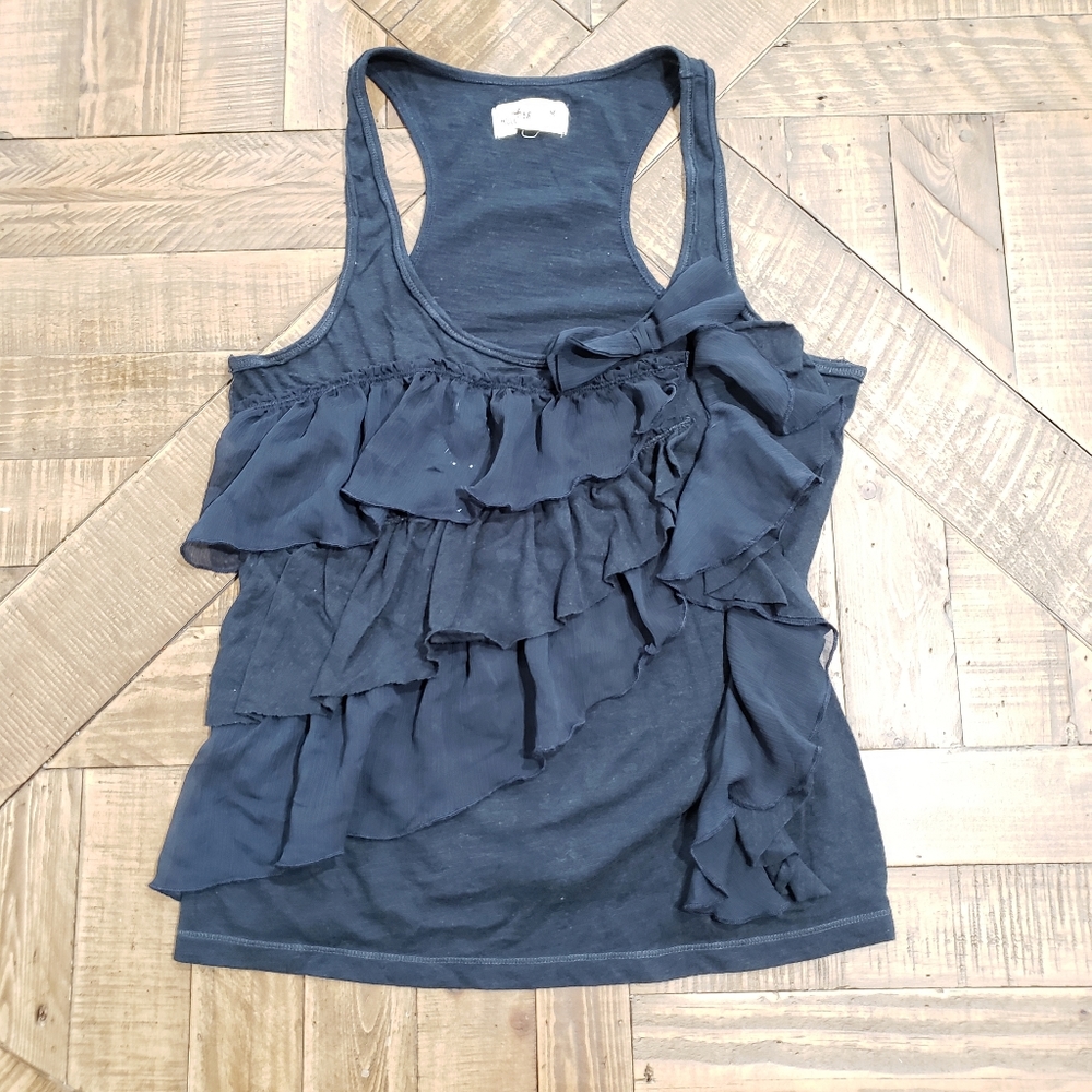 Hollister Ruffle Tank Top Navy Blue Size M